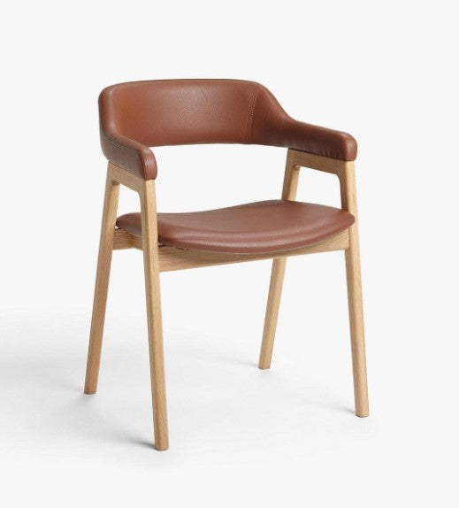 Santino Dining Chair Faux Leather in Tan/Oak, 51x55x76cm
