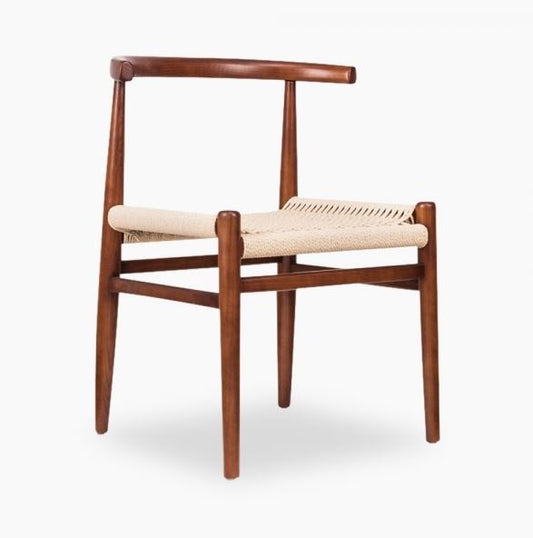 Nordic Wooden Dining Chair, Natural Weave & Walnut, 73x51x55cm