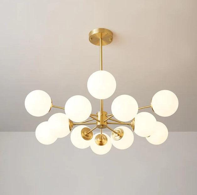 12-Light Two-tier Sputnik Opal Globe Chandelier, 90x18cm