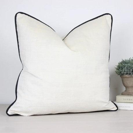 Azurite Ivory Cushion with Black Piping 16x16in