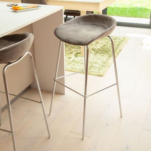 Herschel Grey Velvet Barstools, with Silver Legs, 87x45.5x75cm