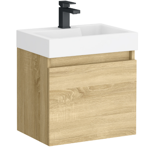 Milan Juno Slim Wall Hung Vanity Unit - Natural Oak