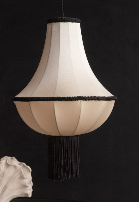 Cream & Black Lantern Ceiling Light Shade With Tassels