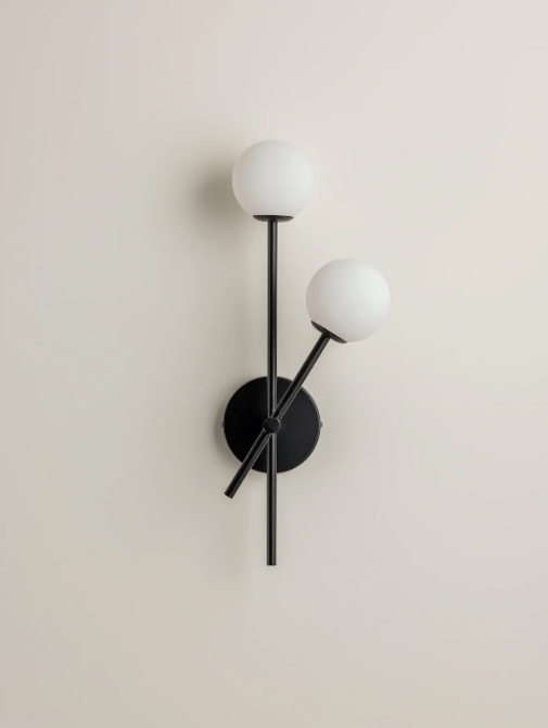 Chelso 2 Light Matt Black And Opal Wall Light