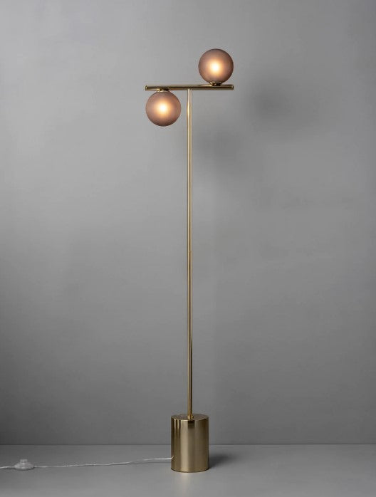 Perch - 2 Light Brass And Smoked Frosted Floor Lamp