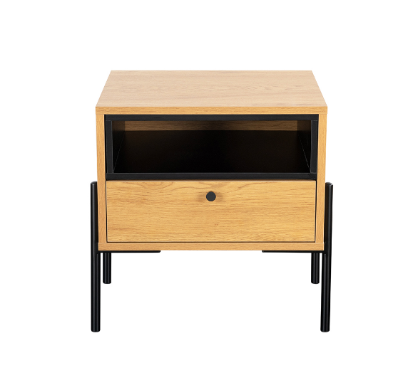 Madrid Bedside Table 1 Drawer - Oak and Black,