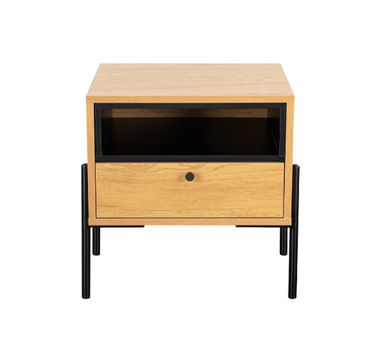 Madrid Bedside Table 1 Drawer - Oak and Black,