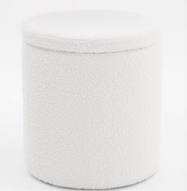 White Round Boucle Ottoman 47x42cm