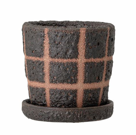 Nami Deco Flowerpot w/Saucer, Black, Terracotta