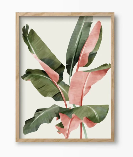 Pink & Green Banana Leaves Art Print 50x70cm