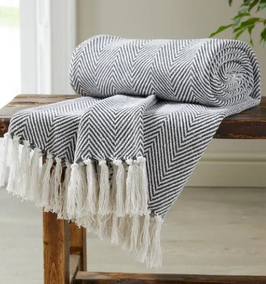 Jenson Herringbone 130cm x 180cm Throw, Charcoal