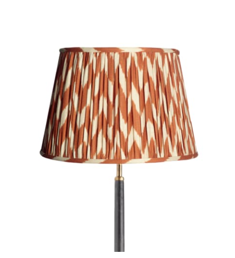 35cm Straight Empire Gathered Lampshade In Orange Printed Linen Ikat