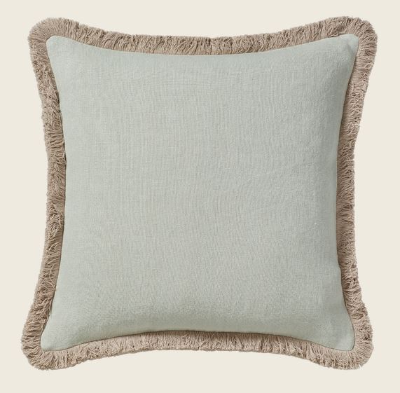 Stonewashed Linen Cushion Cover With Fringing - Eau de Nil 51x51cm