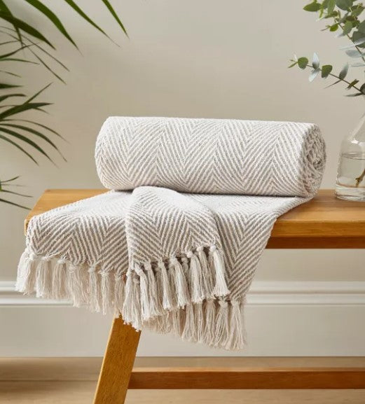 Jenson Herringbone 130cm x 180cm Throw, Natural