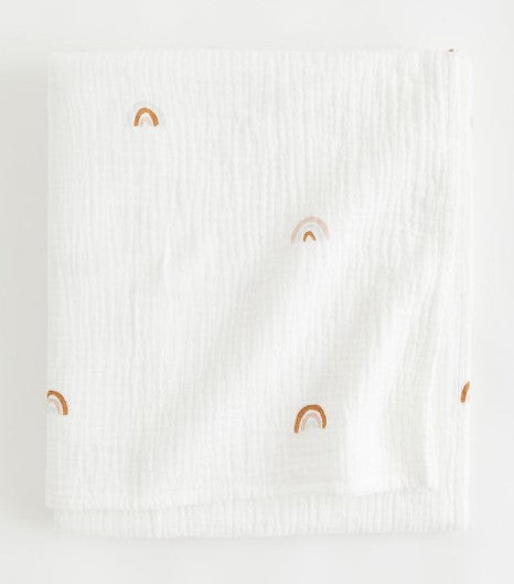 Printed muslin blanket, White/Rainbows 100x150cm