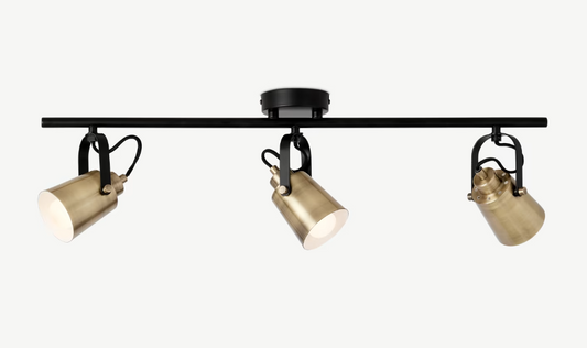 Seppo Ceiling Bar Lamp, Black and Antique Brass