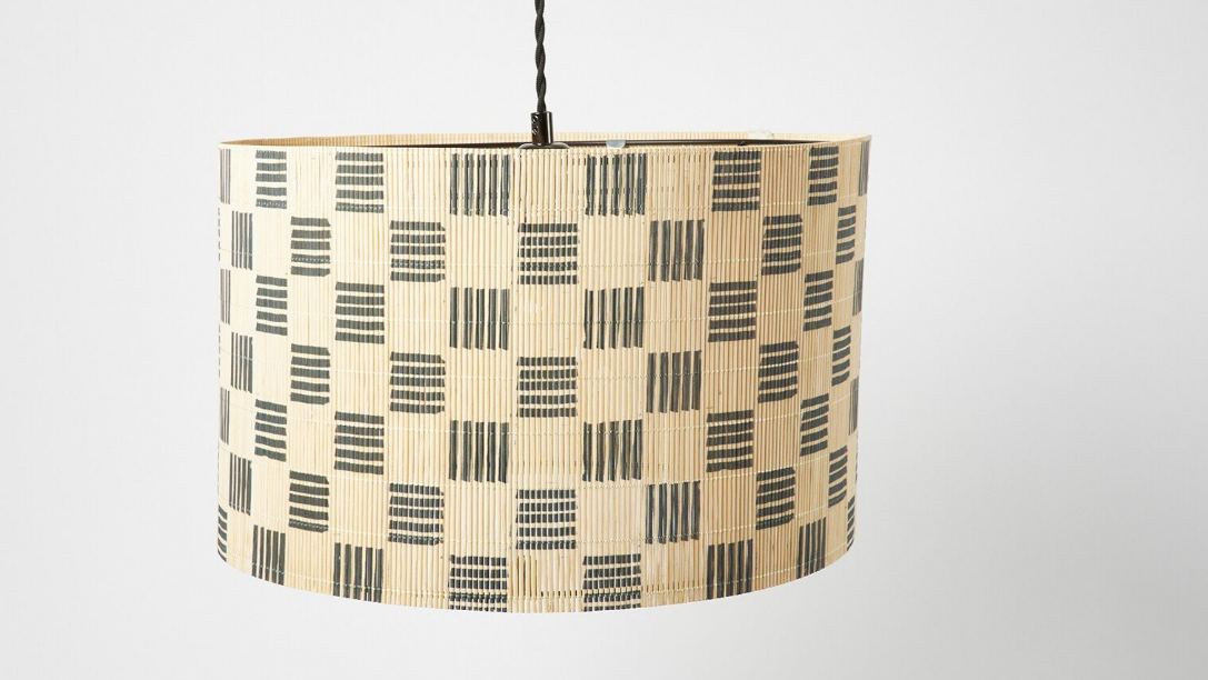 Ena Geometric Print Black Bamboo Shade, 25x45x45cm