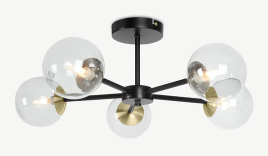 Globe Flush Pendant, Large, Black Antique Brass & Light Smoked Glass