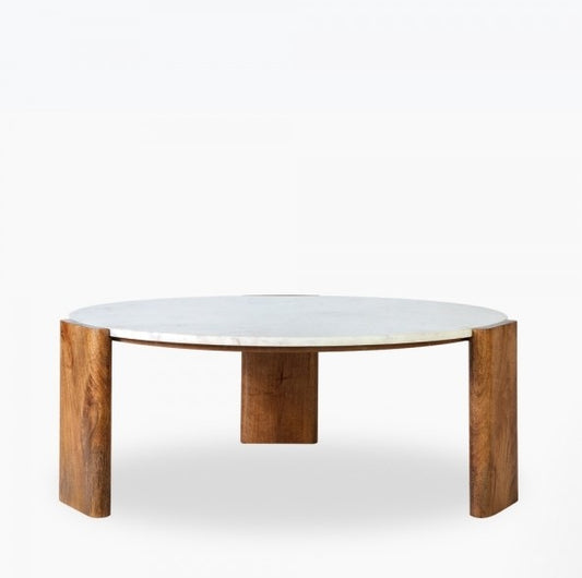 Emil Coffee Table, White Marble & Mango Wood