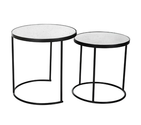 Luxe Round Table with Glass Top - Set of 2, 46x45x45cm