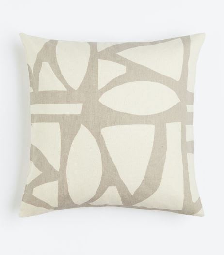 Cotton canvas cushion cover, Greige/Patterned 50x50cm