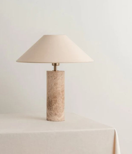 Denari - 1 light small brown marble cylinder table lamp