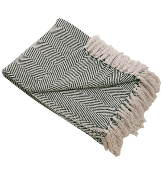 Jenson Herringbone 130cm x 180cm Throw, Bottle Green