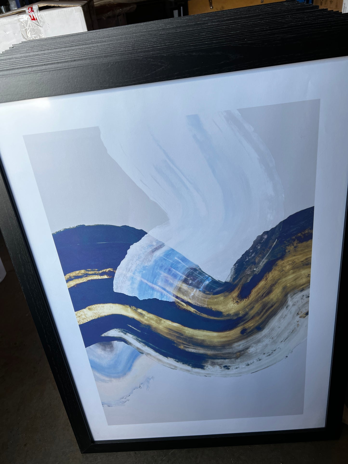 BLUE AND GOLD WAVE, 50 x 70cm, framed
