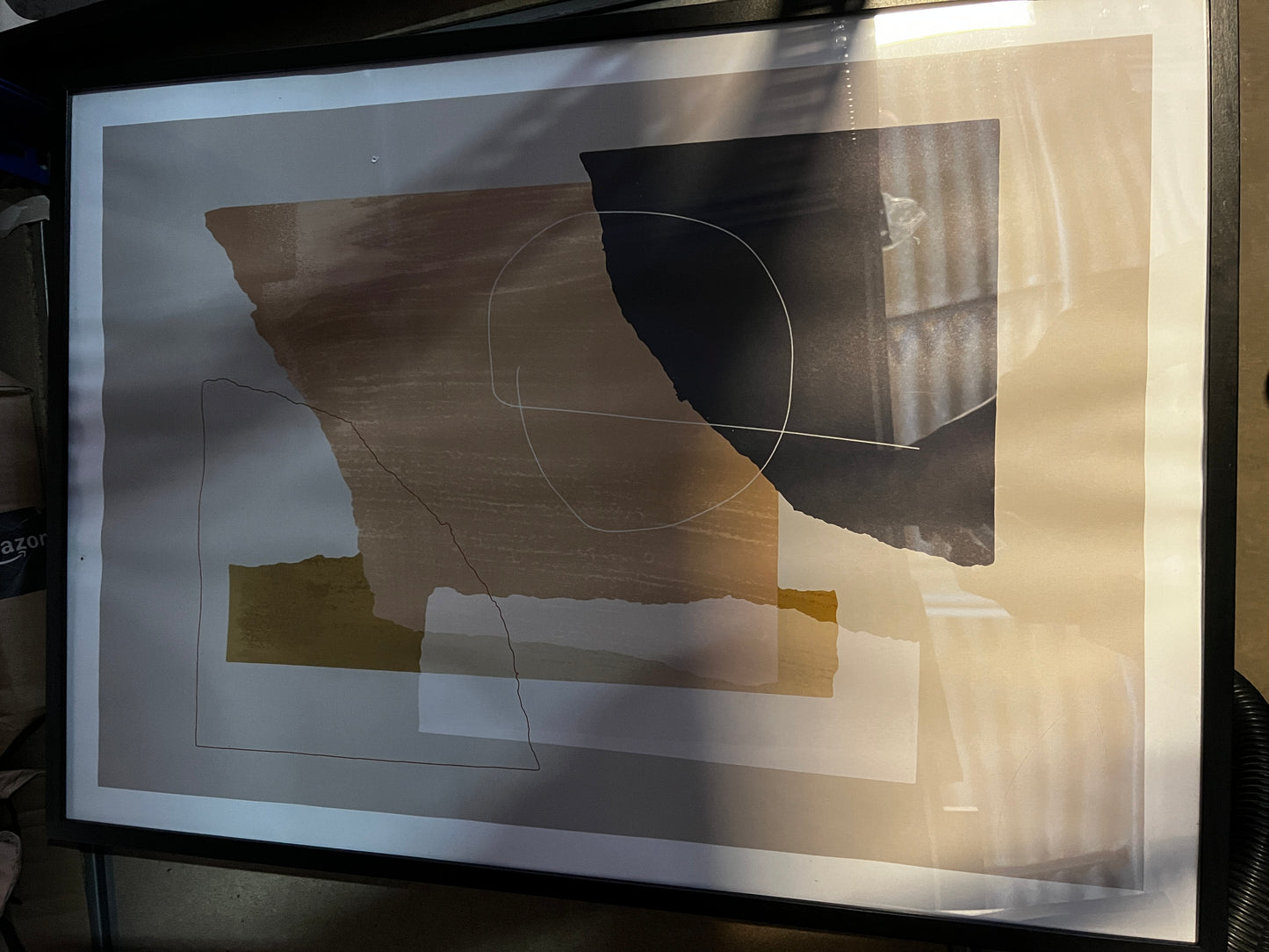 Black and Beige Shape and Line Art, 50 x 70cm, framed