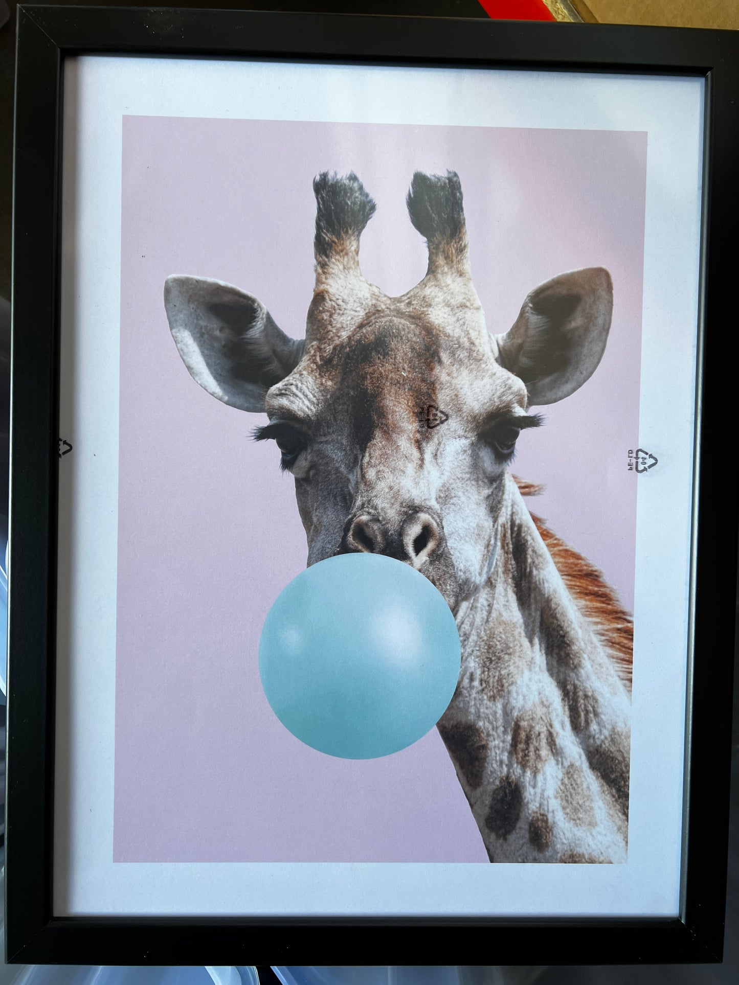 Bubblegum Giraffe Poster, 30 x 40cm, framed