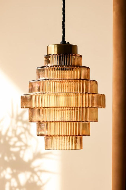 Amber Tiered Glass Easyfit Ceiling Shade, 24.5x22x22cm