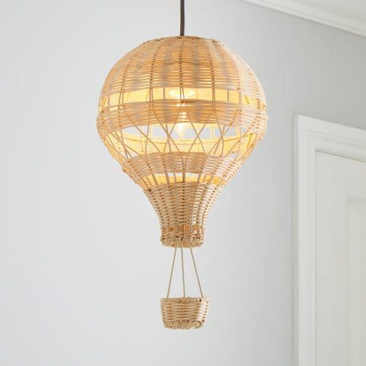 Hot Air Balloon Rattan Easy Fit Pendant, 42x25cm