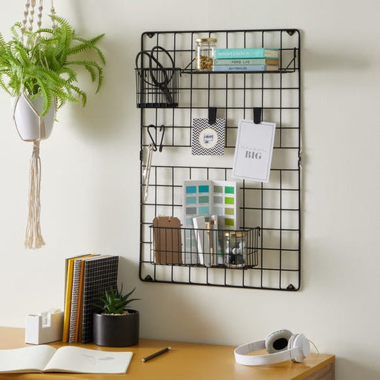 Wire Peg Board With Accessories Black