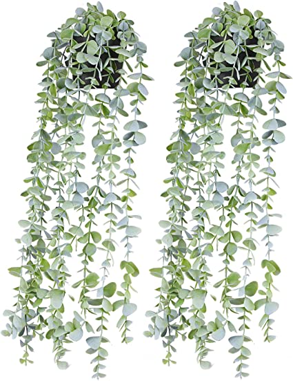 Artificial Hanging Plants in Pots Fake Ivy Vine Leaves