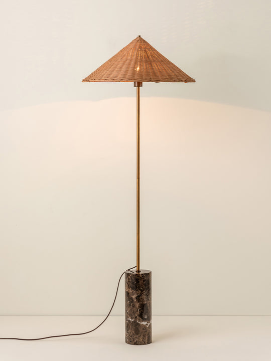Ardini - 1 light rattan and brown marble floor lamp, 150x55cm