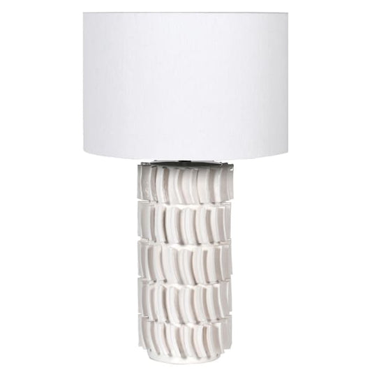 White Tiled Lamp with Linen Shade, 65x38cm