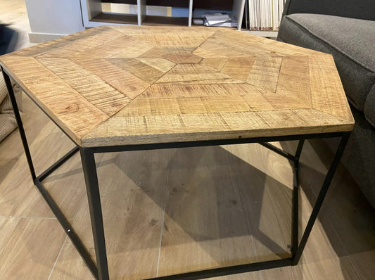 Hexagonal Wood & Steel Coffee Table, 91x40cm