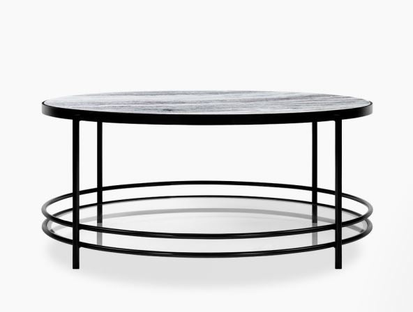 Roma Coffee Table, Grey Marble & Black, 38x38x86cm