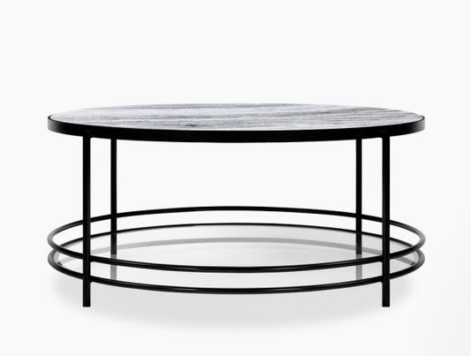 Roma Coffee Table, Grey Marble & Black, 38x38x86cm