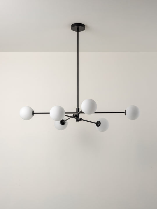 Chelso 6 Light Matt Black And Opal Pendant, 29x100x100cm