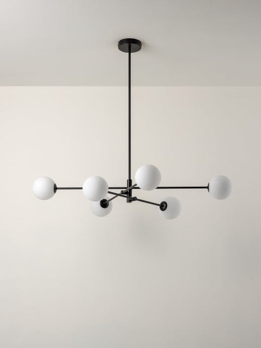 Chelso 6 Light Matt Black And Opal Pendant, 29x100x100cm