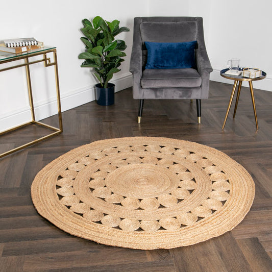 Circle Pattern Round Jute Rug, 150 x 150cm