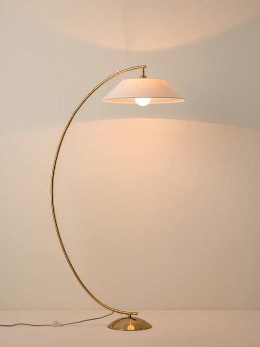 Circo - 1 light acrc brass and natural linen floor lamp, 155x86x86cm