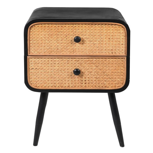 Rattan and Iron 2 Drawer Bedside 60x46x34cm