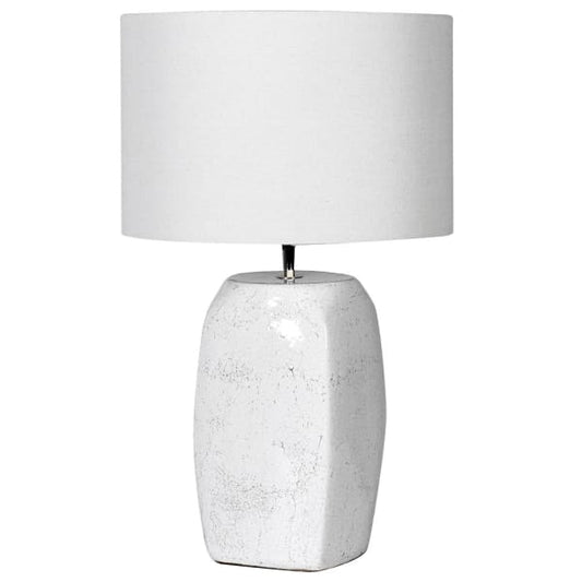 Oblong White Lamp with Linen Shade