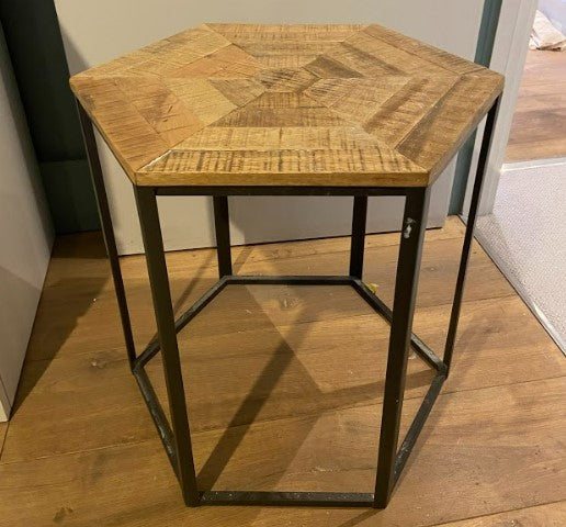 Hexagonal Wood & Steel Side Table, 51x52cm