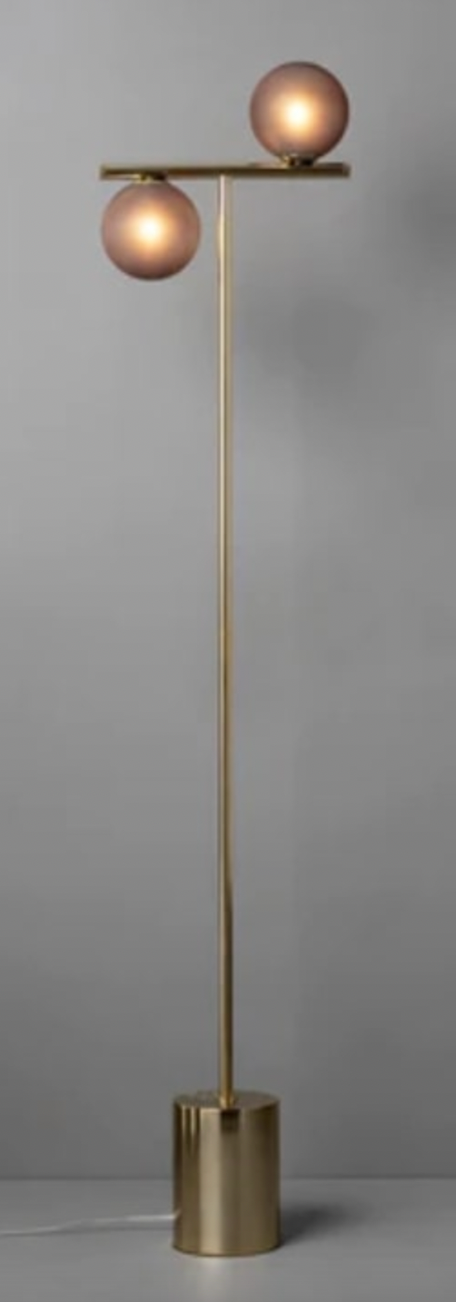 Perch - 2 light brass and smoked frosted floor lamp, 30x150cm