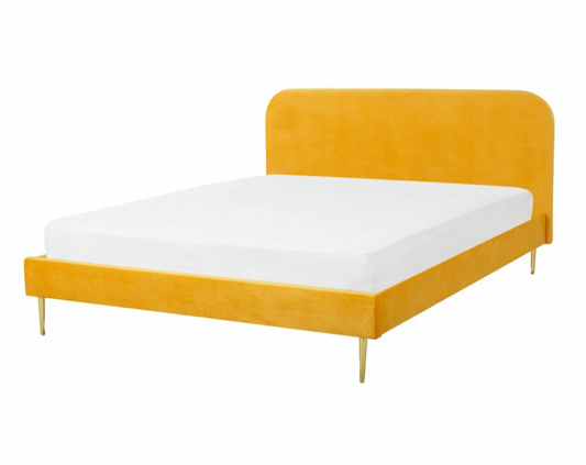 Velvet EU Super King Size Bed Yellow FLAYAT, 193x215x109cm