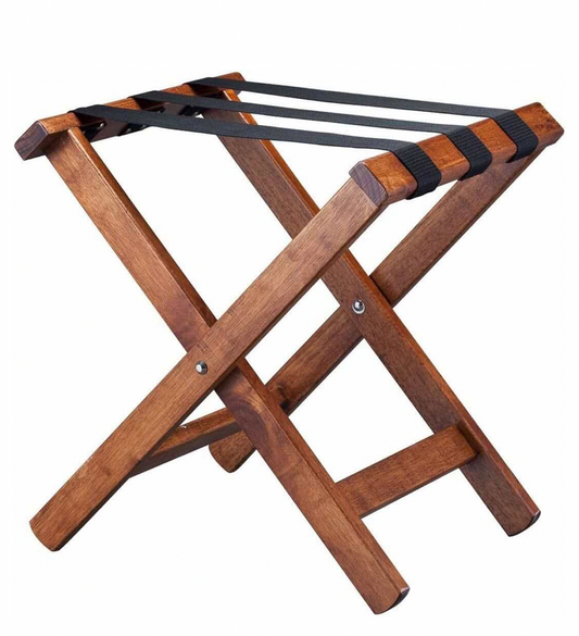 VINN DUNN Compact Wooden Folding Luggage Rack Suitcase Luggage Stand With Nylon Webbing Strap,Rubber Wood(Mahogany), 40x50x49cm