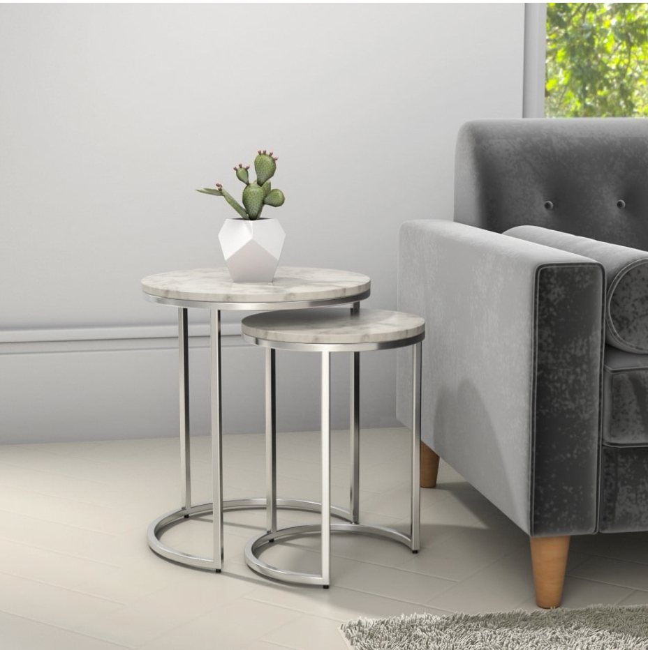 White Marble Nesting Tables, 43x43x50cm